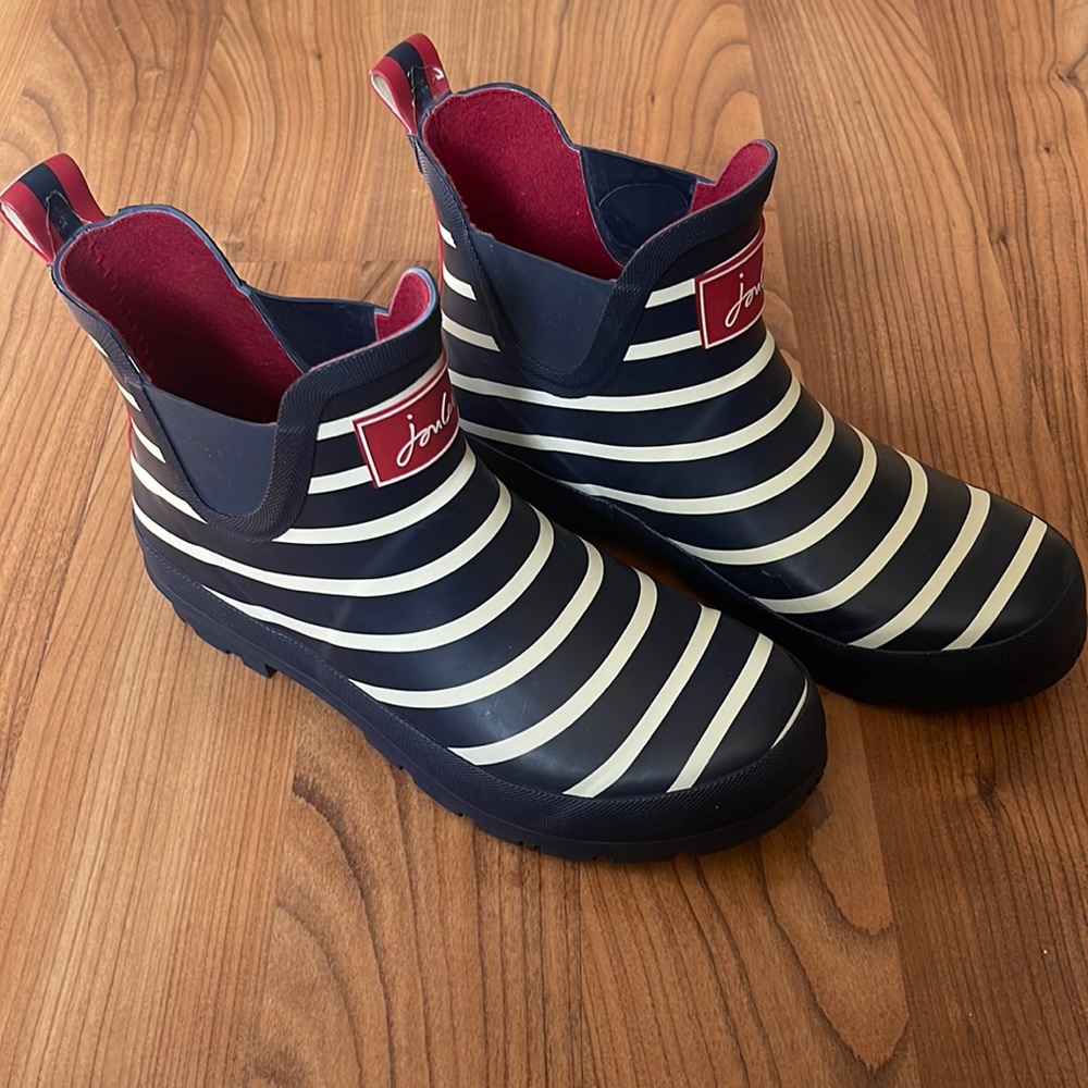 Joules Navy and White Striped Winter Boots